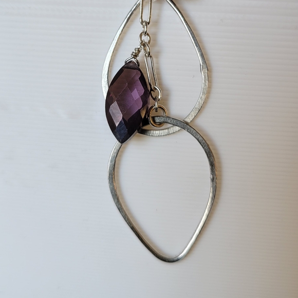 ITALY Sterling Silver Necklace Drop Pendant with Gemstones Amethyst 16.5" - Picture 5 of 8